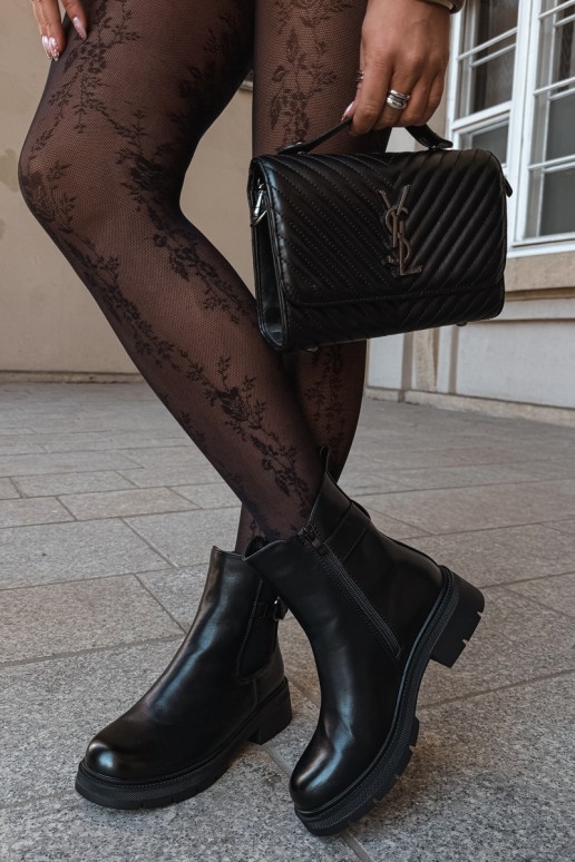 Warm stylish ankle boots with ornaments in black Janira