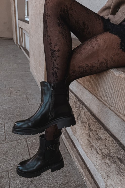 Warm stylish ankle boots with ornaments in black Janira