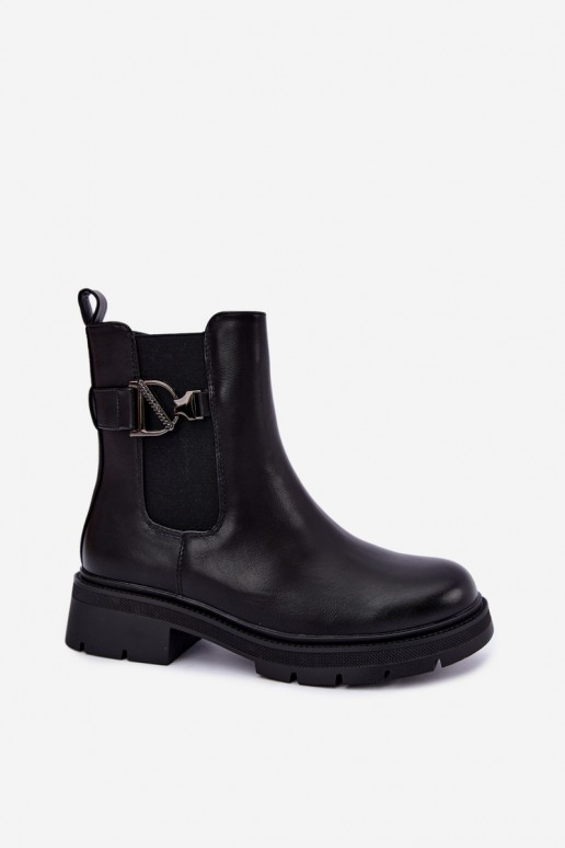 Warm stylish ankle boots with ornaments in black Janira