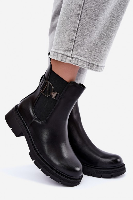 Warm stylish ankle boots with ornaments in black Janira