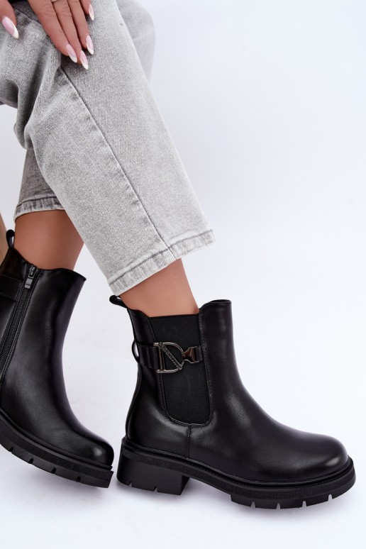Warm stylish ankle boots with ornaments in black Janira