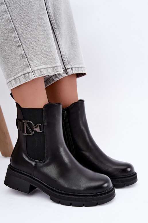 Warm stylish ankle boots with ornaments in black Janira