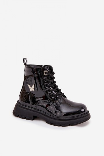 children's insulated ankle boots with patent effect in black color Alverina
