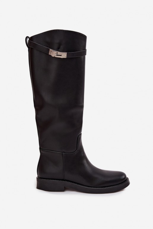 women's knee-high boots with decorated heels in black faux leather Palisse