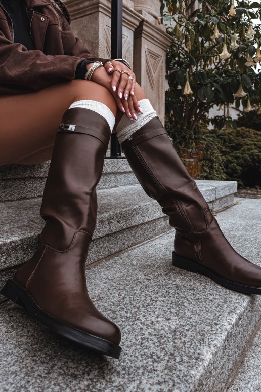 women's knee-high boots with decorated heels in brown faux leather Palisse