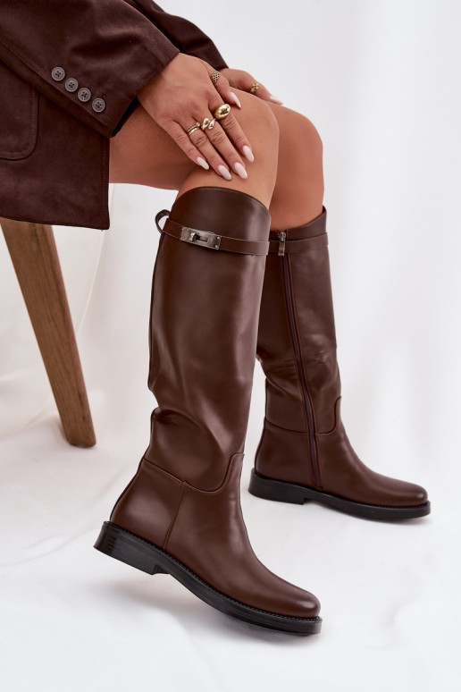 women's knee-high boots with decorated heels in brown faux leather Palisse