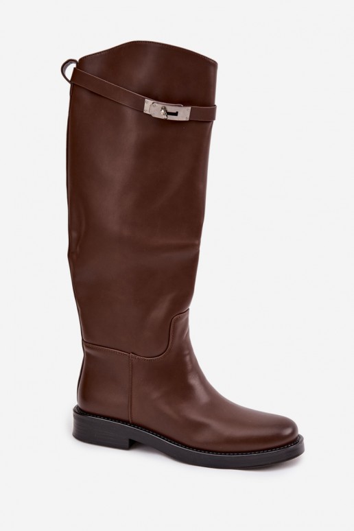 women's knee-high boots with decorated heels in brown faux leather Palisse