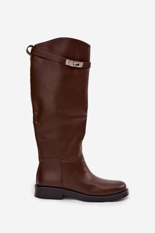 women's knee-high boots with decorated heels in brown faux leather Palisse
