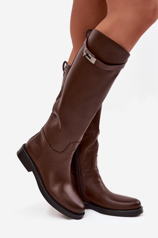 women's knee-high boots with decorated heels in brown faux leather Palisse