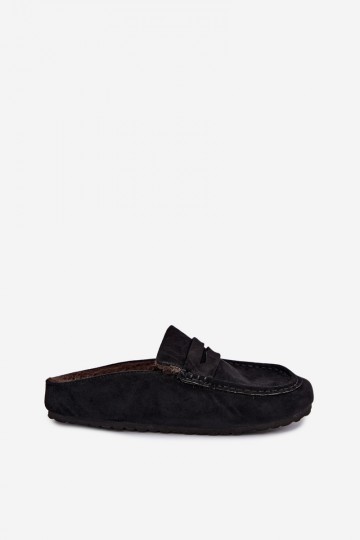 women's insulated moccasins with open heel and fur in black color Sabrielle 2