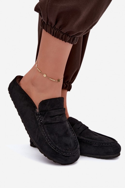 women's insulated moccasins with open heel and fur in black color Sabrielle