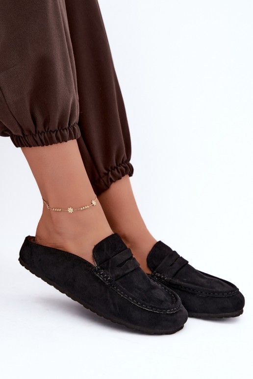 women's insulated moccasins with open heel and fur in black color Sabrielle