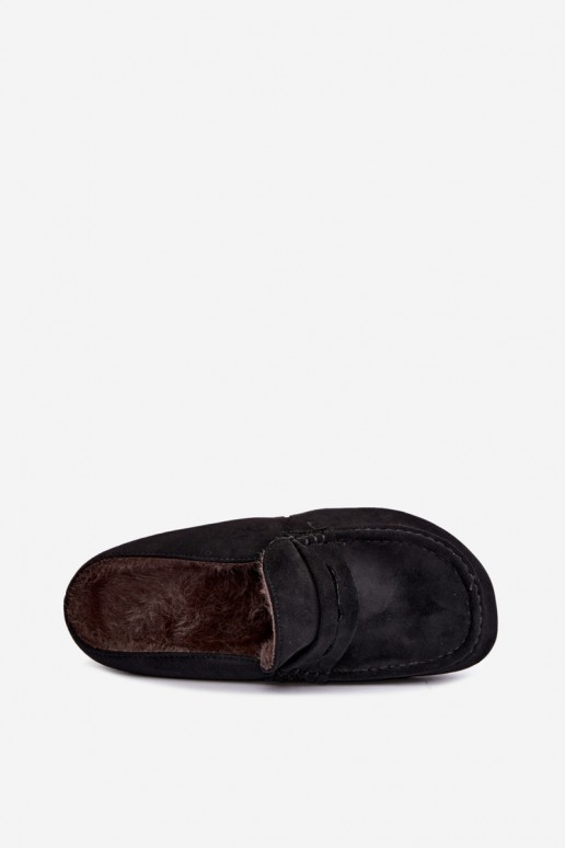 women's insulated moccasins with open heel and fur in black color Sabrielle