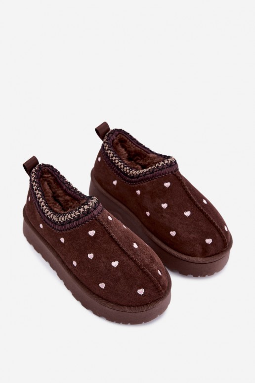 children's insulated snow boots with hearts and fur in brown color Meldrena
