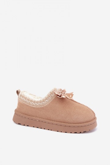 children's snow boots with embroidered flowers and bow in sand color Ysmerine