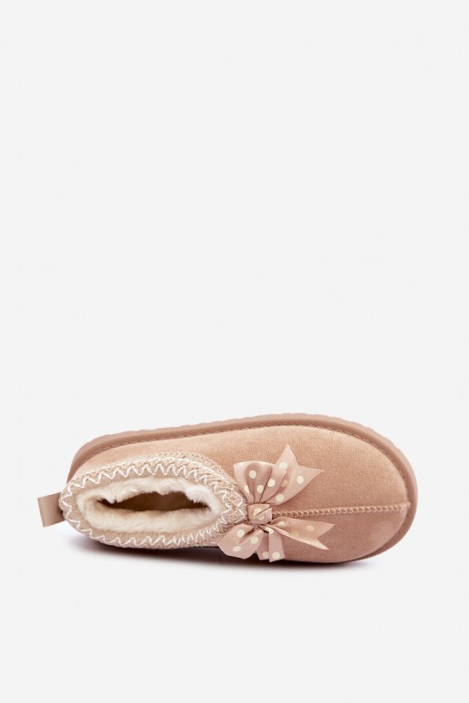 children's snow boots with embroidered flowers and bow in sand color Ysmerine