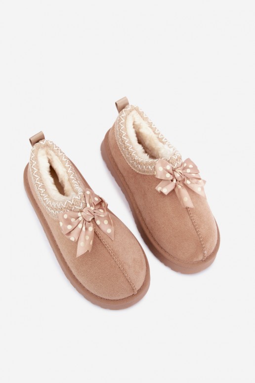 children's snow boots with embroidered flowers and bow in sand color Ysmerine