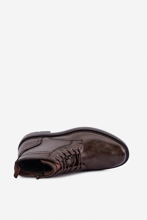 men's ankle boots with laces in dark brown color Perrielle