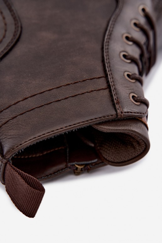 men's ankle boots with laces in dark brown color Perrielle