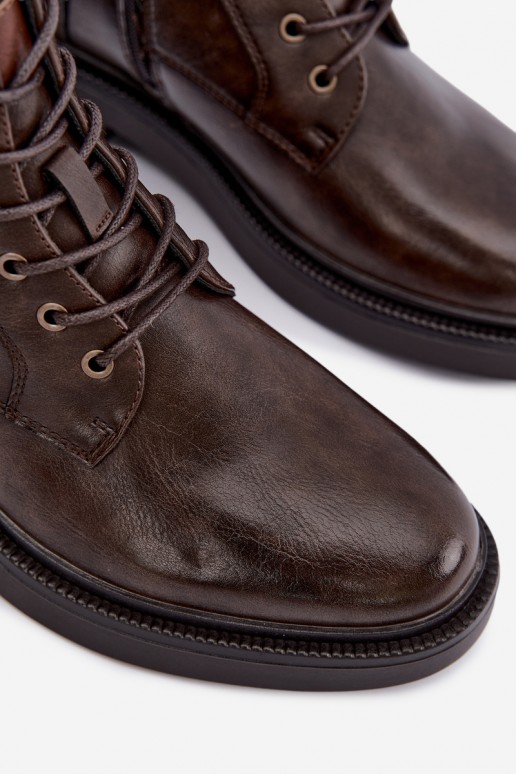men's ankle boots with laces in dark brown color Perrielle