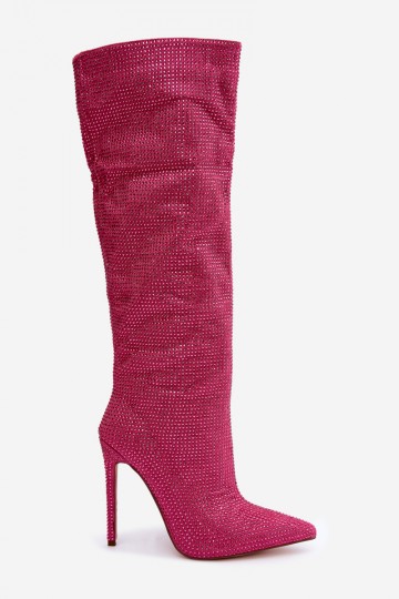 knee-high boots with thin heels and sparkling eyelets in pink color Lovisa 2