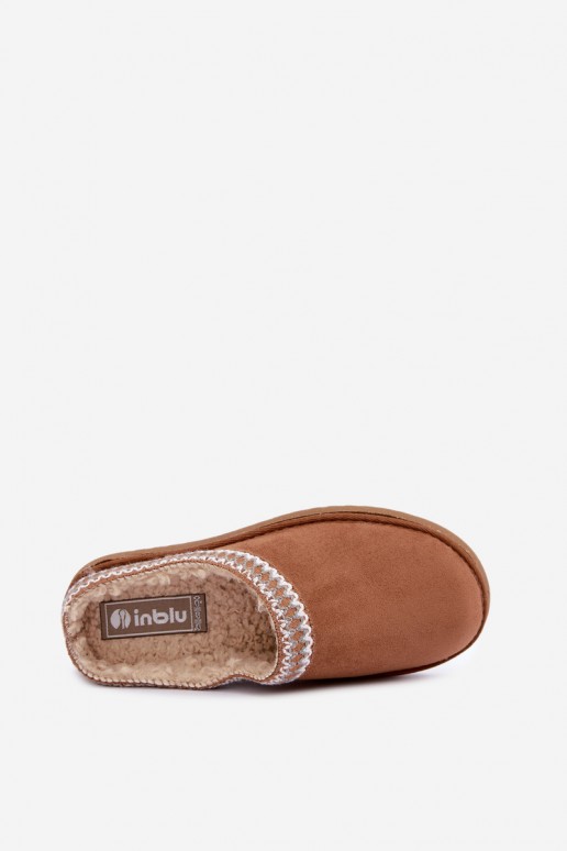 women's house slippers with embroidered flowers in brown color Inblu