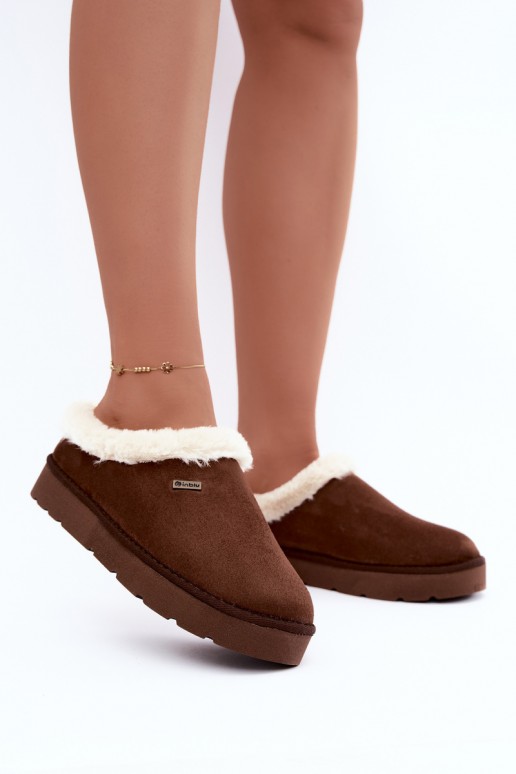 women's house slippers with fur in dark brown color Inblu