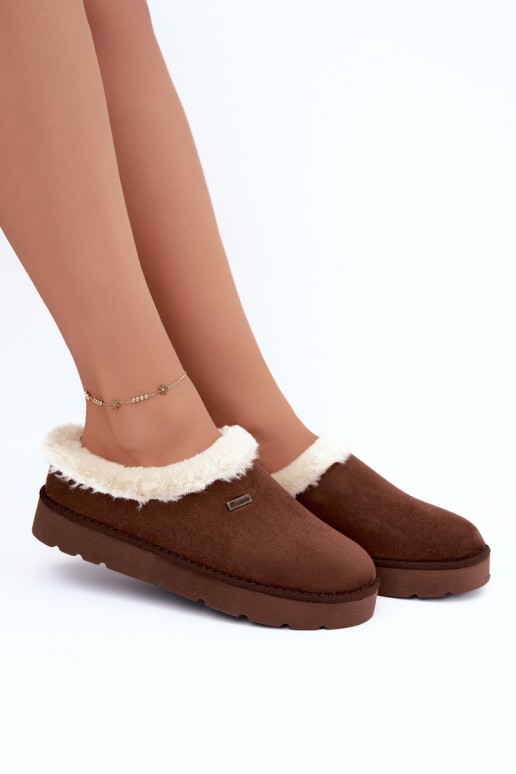 women's house slippers with fur in dark brown color Inblu
