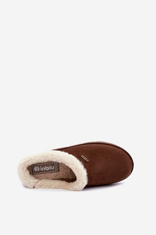 women's house slippers with fur in dark brown color Inblu
