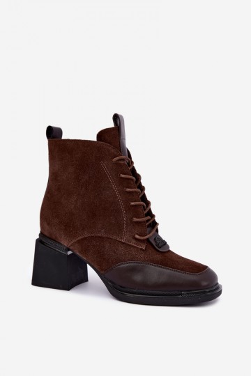 lace-up insulated ankle boots made of faux suede Artiker 59C0115 in chocolate