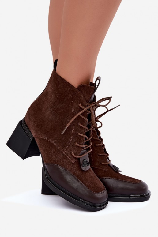 lace-up insulated ankle boots made of faux suede Artiker 59C0115 in chocolate