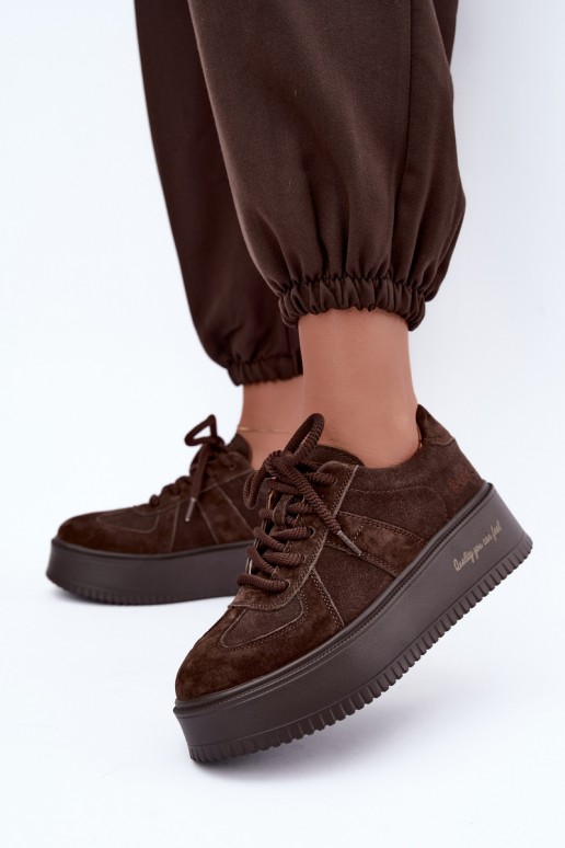 faux suede platform sneakers Lee Cooper LCJ-26-01-4644 in chocolate