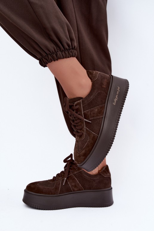 faux suede platform sneakers Lee Cooper LCJ-26-01-4644 in chocolate