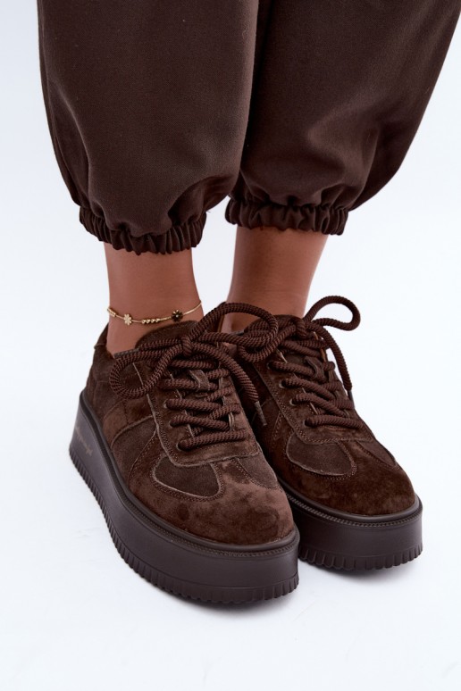 faux suede platform sneakers Lee Cooper LCJ-26-01-4644 in chocolate