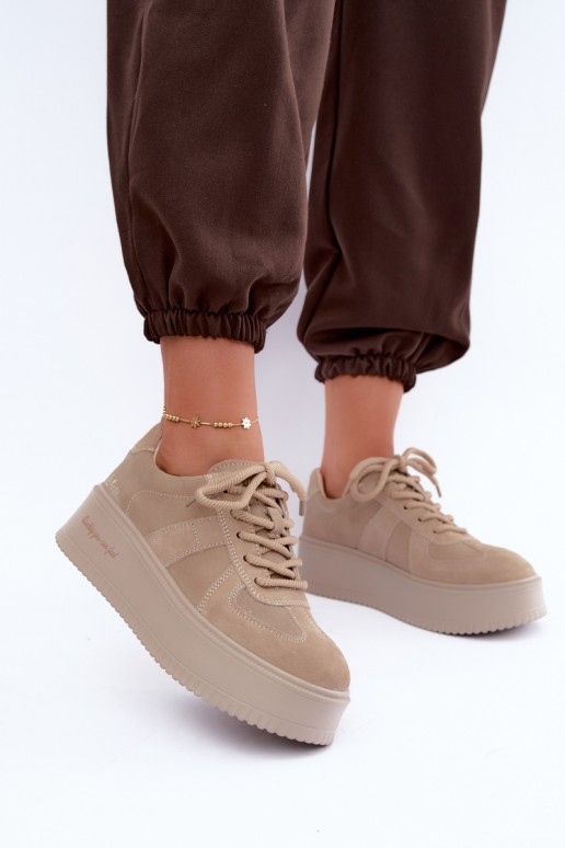 faux suede platform sneakers Lee Cooper LCJ-26-01-4643 in sand