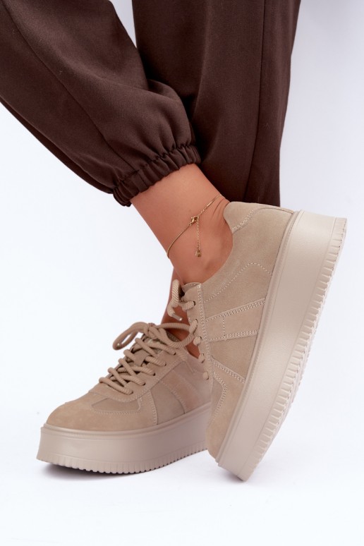 faux suede platform sneakers Lee Cooper LCJ-26-01-4643 in sand