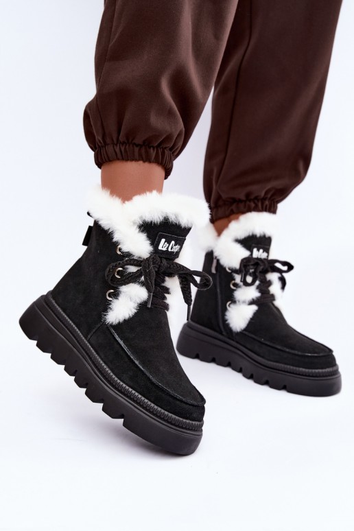 zimowe buty damskie z sztucznego zamszu Lee Cooper LCJ-25-01-3737 w kolorze czarnym