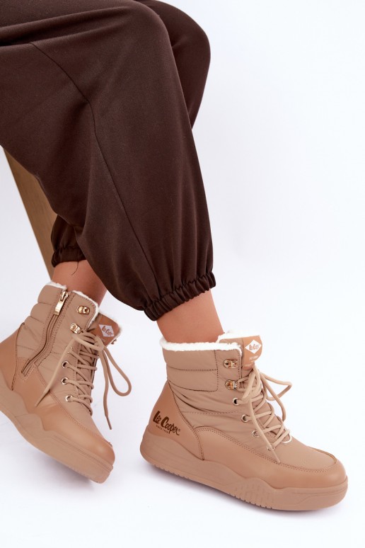 sznurowane zimowe buty Lee Cooper LCJ-44-4565 w kolorze brązowym