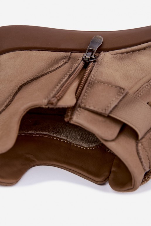 insulated ankle boots made of natural leather Lee Cooper LCJ-26-19-4603 in chaki color