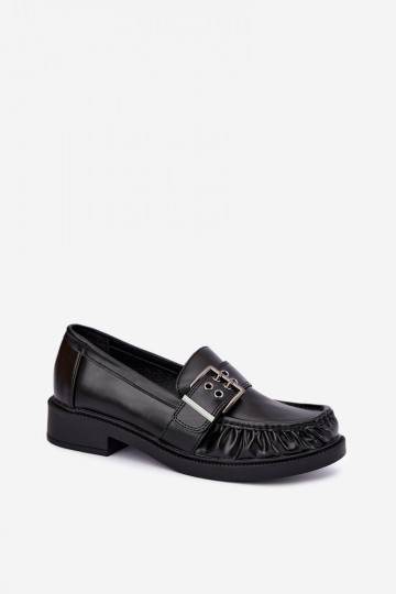 Women's moccasins with ruffles and buckles in black Daliare