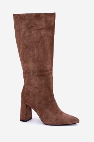 insulated knee-high boots with heels in sand color Evelle
