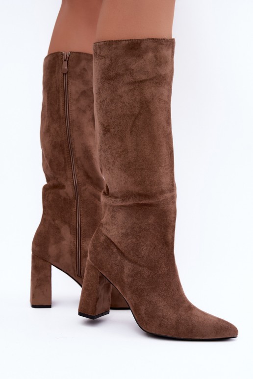 insulated knee-high boots with heels in sand color Evelle