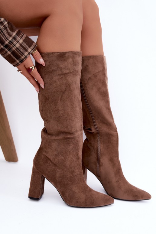 insulated knee-high boots with heels in sand color Evelle