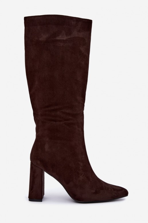 insulated knee-high boots with heels in chocolate color Evelle