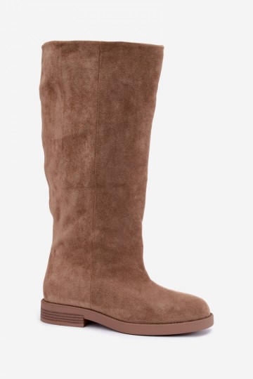 Knee-high boots with wide heels in sand Jasmire