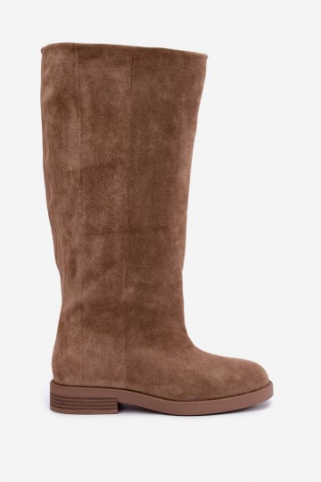 Knee-high boots with wide heels in sand Jasmire 2