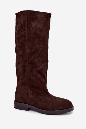 Knee-high boots with wide heels in chocolate Jasmire