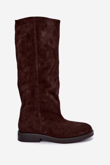 Knee-high boots with wide heels in chocolate Jasmire 2