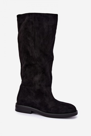 Knee-high boots with wide heels in black Jasmire