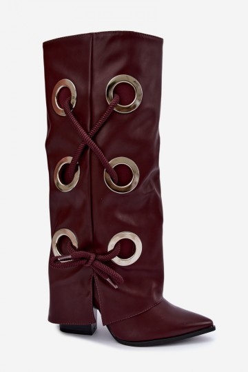 knee-high boots with laced shaft and decorative laces in burgundy color Pamina